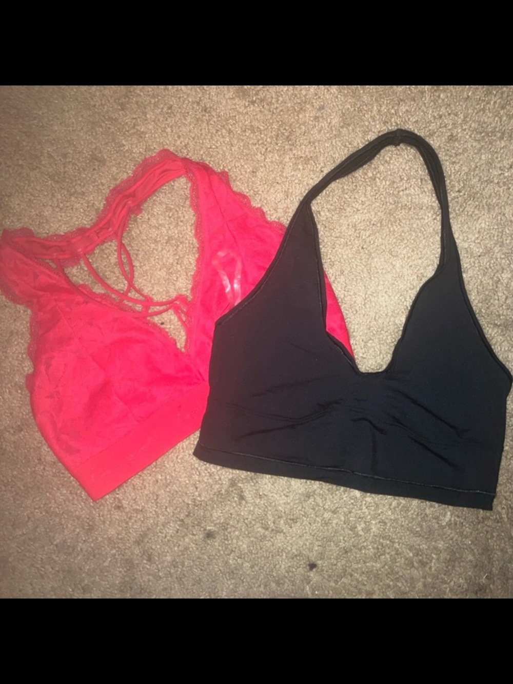 Black and Hot Pink Lace Bralettes - Women's Intimates